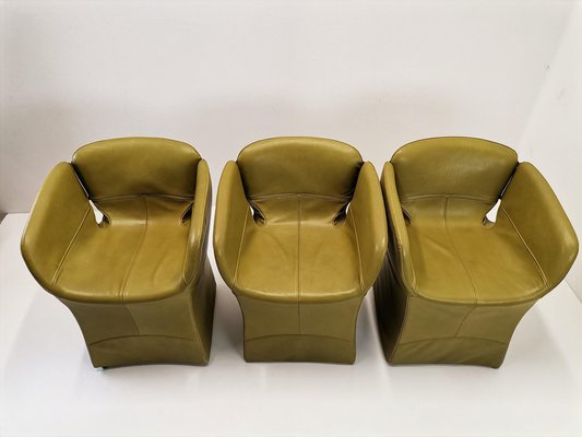 Bloomy Easy Chair in Olive Green Leather by Patricia Urquiola for