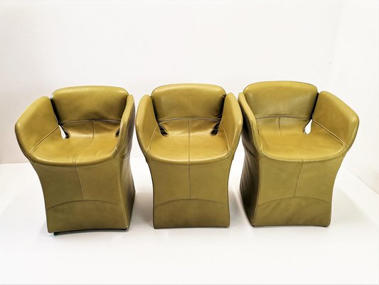 Bloomy Easy Chair in Olive Green Leather by Patricia Urquiola for