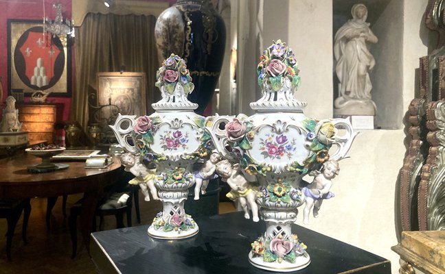 19th Century Capodimonte Polychrome Porcelain Incense Burners