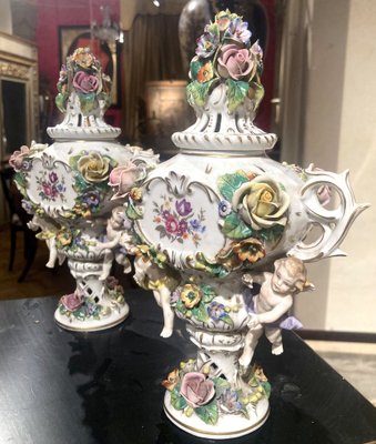 19th Century Capodimonte Polychrome Porcelain Incense Burners