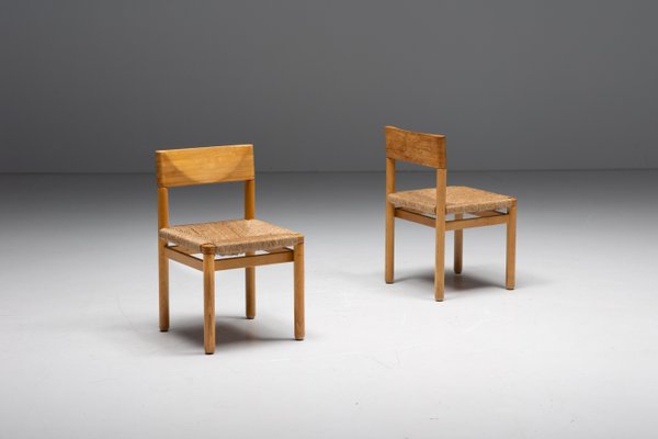 Mid-Century Pine Dining Chair in the style of Charlotte Perriand