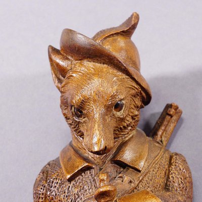 Black Forest Carved Fox Whip Holder or Wall Hook, 1890s for sale at Pamono