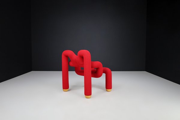 Postmodern Chair in Original Red Fabric attributed to Terje