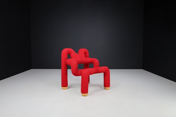Postmodern Chair in Original Red Fabric attributed to Terje