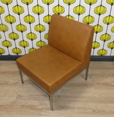 Armchair Leather Ski Lounge Chair in Chrome Caramel 1970s