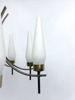 Mid-Century 8 Lights Brass and Opaline Glass Chandelier Mid-Century 8 Lights Brass and Opaline Glass Chandelier