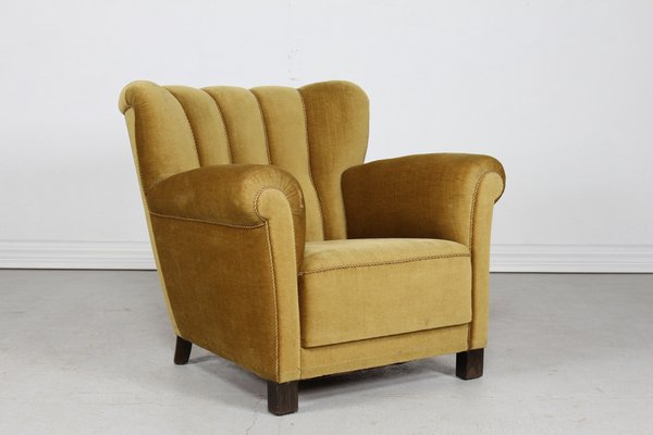 Art Deco Velvet Lounge Chair in the style of Fritz Hansen Denmark 1930s 1940s