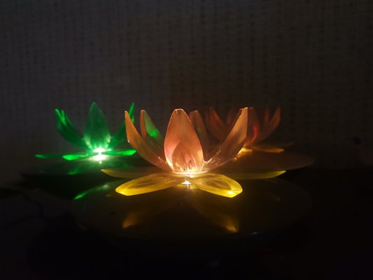 Green Acrylic Water Lily Night Light Lamp, Eastern Europe, 1970s