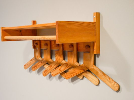 Hat and Coat Rack with Hangers in Pine, Sweden, 1970s, Set of