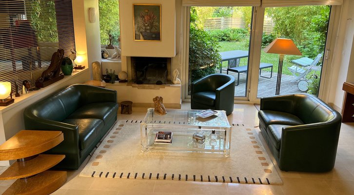Art Deco Style Green Leather Sofa 1980s for sale at Pamono