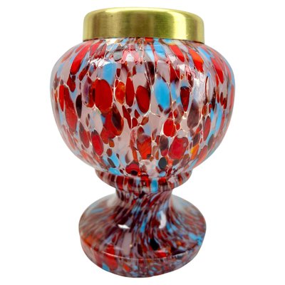 Kralik Pique Fleurs Vase in Multi Color Decor with Grille, 1930s