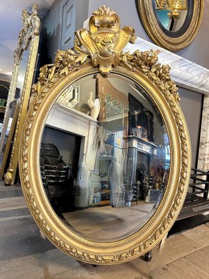 Antique French Napoleon III Oval Gold Gilt Mirror, 1880s for sale