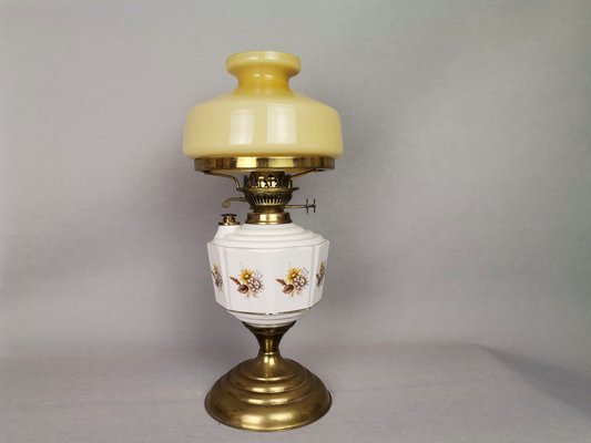 English White Ceramic Hand Painted Double-Wick Paraffin Oil Lamp, 1990s for  sale at Pamono