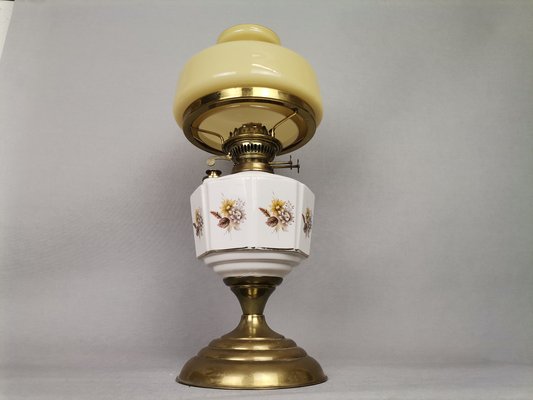 English White Ceramic Hand Painted Double-Wick Paraffin Oil Lamp, 1990s for  sale at Pamono
