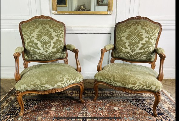 Louis Xiv Armchairs Upholstered Vintage Set Of Queen Louis XV