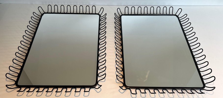 Black Lacquered Metal Mirrors in the style of Jean Royère, 1980s
