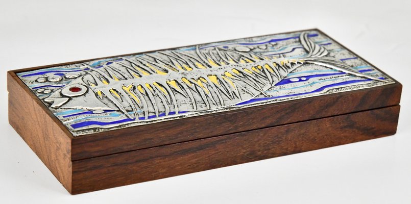 A Wood and Enameled Sterling Silver Box by OTTAVIANI A Wood and Enameled Sterling Silver Box by OTTAVIANI