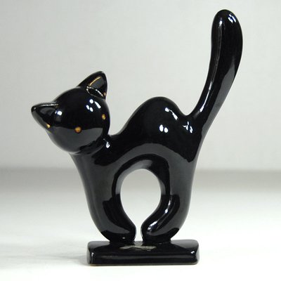 Belgian Art Deco Ceramic Cat Figurine, 1930s for sale at Pamono