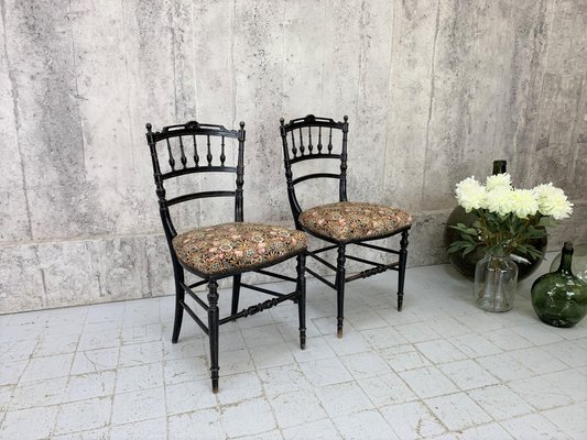 Napoleon III Hand Painted Ebonised Side Chairs Set of 2 for sale