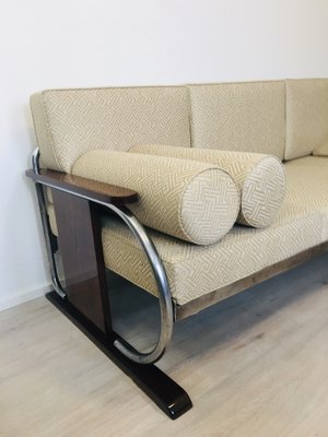 Bauhaus Beige Tubular Steel Sofa by Robert Slezak 1930s