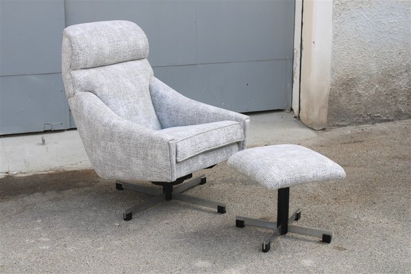 Set of Swivel Rocking Armchair with Pouf, Italy, 1970s for sale at