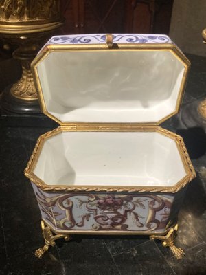 19th Century French Empire Porcelain and Gilt Bronze Jewelry Box