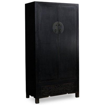 Carved Black Lacquer Elm Altar Table From Gansu -19th Century Carved Black Lacquer Elm Altar Table From Gansu -19th Century