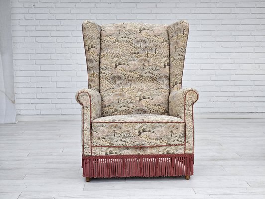 Danish High Back Armchair in Floral Multicolor Fabric, 1960s for