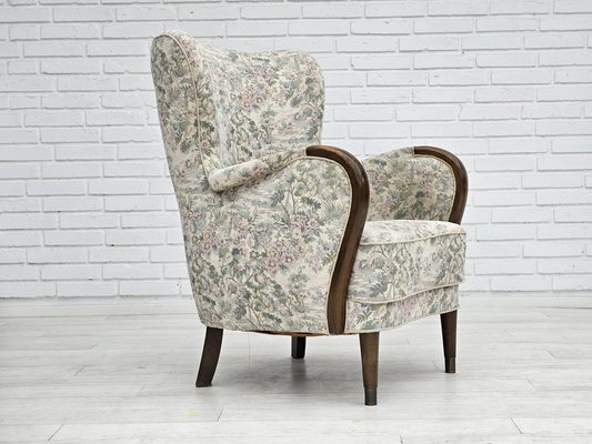 Danish Armchair in Floral Multicolor Fabric 1960s