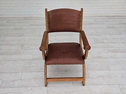 Danish Leather and Oak Armchair, 1950s for sale at Pamono