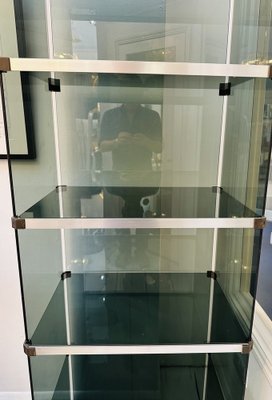 Freestanding Green Glass and Chrome Shelving Unit Belgium 1970s