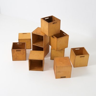 Modular Wooden Cubes, 1970s, Set of 10 for sale at Pamono