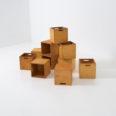 Cubi modulari in legno, anni '70, set di 10 in vendita su Pamono