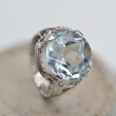 Anello Con Acquamarina Solitario In Oro Bianco 18 Kt - Gioielli Aurum - Foto 12