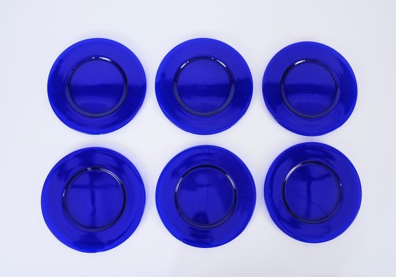 Round Cobalt Blue Murano Glass Dinner Plates, Italy, 1980s, Set of