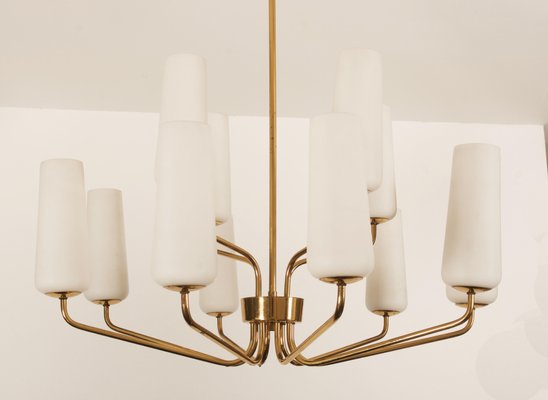 Mid-Century Brass & Opaline Glass Chandelier by Rupert Nikoll, 1950s for  sale at Pamono