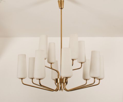 Mid-Century Brass & Opaline Glass Chandelier by Rupert Nikoll, 1950s for  sale at Pamono