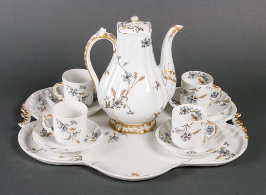 Ancien Service à Café en Porcelaine de Limoges Bleu Ciel & Blanc - Vintage French Finds