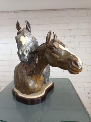 Vintage Horse Heads Horses Equestrian Figurine Sculpture from
