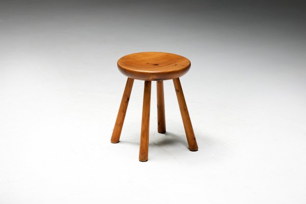 Minimalist Pine Stool by Charlotte Perriand, France, 1950s for