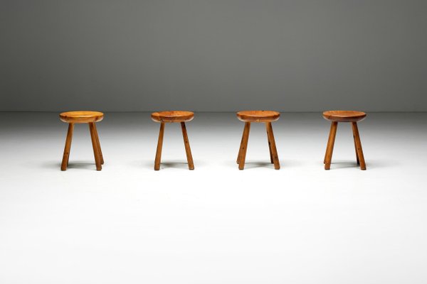 Minimalist Pine Stool by Charlotte Perriand, France, 1950s for