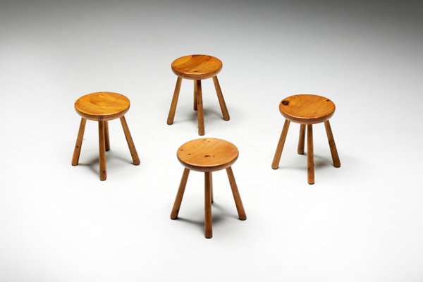 Minimalist Pine Stool by Charlotte Perriand, France, 1950s for