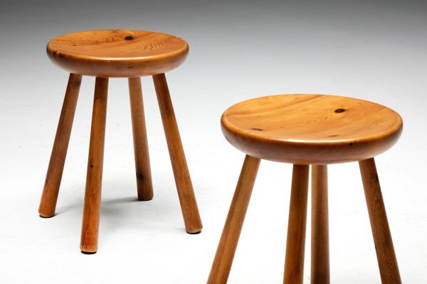 Minimalist Pine Stool by Charlotte Perriand, France, 1950s for