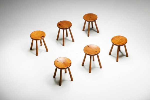 Minimalist Pine Stool by Charlotte Perriand, France, 1950s for