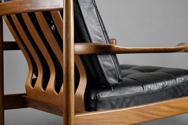 Mid century modern wood sale and leather chair