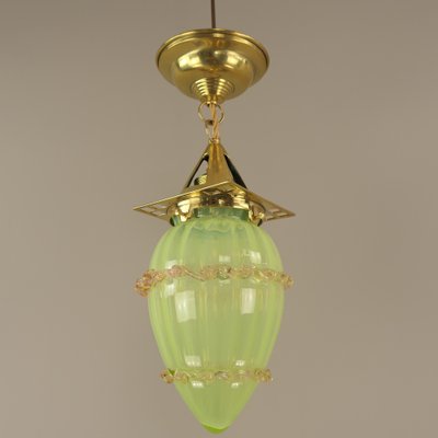 Viennese Art Nouveau Pendant Lamp in Uranium Glass by Hoffmann for Wiener Werkst tte 1920s