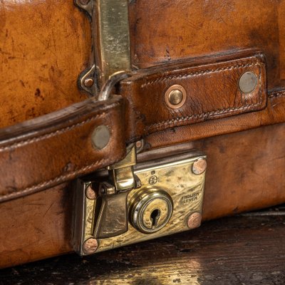 1920s-1930s Black Leather Suitcase Distressed Leather 