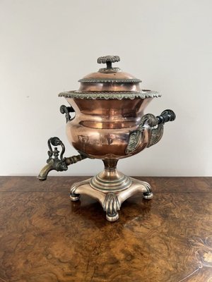 Antique Victorian Copper and Brass Tea Urn, 1850s