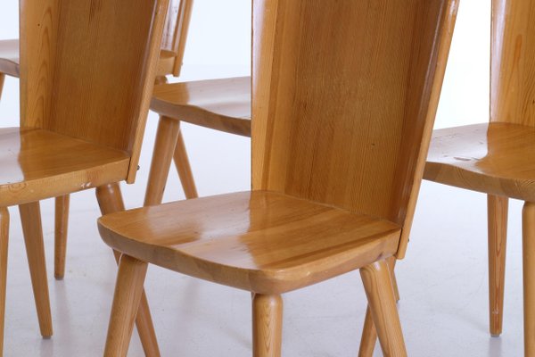 Swedish Pine Chairs by Göran Malmvall, 1960s, Set of