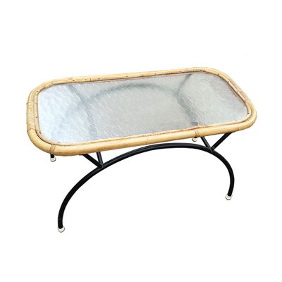 Small Bamboo And Frosted Gl Coffee Table From Rohé Noordwolde Small Bamboo And Frosted Gl Coffee Table From Rohé Noordwolde 1950s 1